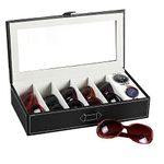 Leather Sunglass Box Organizer Black 7 Compartments Eyeglass Holder Storage Caddy, Dressertop Clear Multiple Glasses Case for Women Men Vanity Watches Eyewears Collections Sundries Catchall Trays