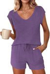 Ekouaer Womens Pajama Sets Comfy Short Sleeve Sleepwear Tops and Shorts Cute Pjs 2 Piece Lounge Set S-XXL, Purple, Medium