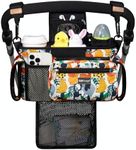 TOPDesign Universal Baby Stroller Organizer, Stroller Caddy with Detachable Mesh Bag & Heightened Insulated Cup Holders & Non-Slip Secure Hooks Accessories, Fits Most Strollers (Zoo)