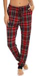 Vlazom Womens Pajama Pants Soft Lounge Plaid Bottoms PJ's Trousers with Pockets for Sleeping Running, A-Wine Red, M