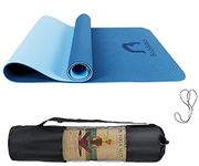 Bodylastics Yoga Mat for Men and Women with Carry Bag TPE 6ft x 2ft x 6mm Large Size Anti Slip & Anti Tear Workout Mat (Blue/Blue)