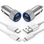 Apple iPhone Car Charger,【2Pack】Dua
