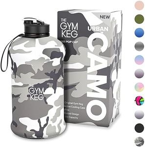 The Gym Keg with Case - Bodybuilding Water Bottle - Premium Strong Durable 2.2 Litre Water Bottle with Handle - Best BPA Free Large Half Gallon Sports Water Bottles - Gym Bottle (Urban Camo)