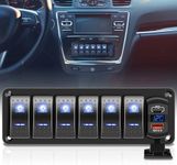 RVZONE 6 Gang 5 Pin Marine Boat Rocker Switch Panel with DC 12-24V LED Voltmeter PD Type C and QC 3.0 USB Fast Charging IP68 Waterproof Toggle Switch Panel for Boat Marine UTV Truck Car (Blue)
