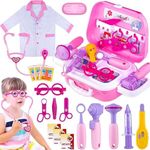 GINMIC Kids Doctor Play Kit, 22 Pieces Pretend Play Doctor Set with Roleplay Doctor Costume and Carry Case for Toddlers and Kids, Medical Dr Kit Toys for Girl Age 3 4 5 6 7 Year Old