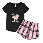 MyFav Women's Short Pyjama Sets V-Neck Short Sleeve Sleepwear Top and Shorts 2 Piece Pjs Nightwear Loungewear,Butterfly,XS