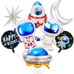 9 Pcs Space Balloons Set Outer Space Party Decorations Astronaut Rocket Spaceship Balloons Large Blue Silver Balloons for Kids UFO Space Birthday Party Solar System Galaxy Planet Supplies Decorations