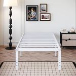 DiaOutro 18 Inch Twin XL Bed Frame Heavy Duty No Box Spring Needed Metal Platform with Maximum Storage, Easy to Assembly, No Noise, White