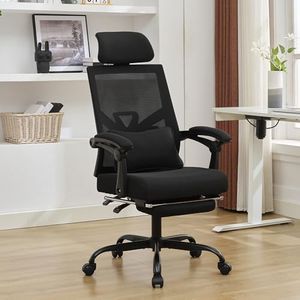 Qulomvs Ergonomic Office Chair with Footrest Home Office Desk Chair with Headrest and Backrest 90-135 Adjustable Mesh Computer Desk Chair with Wheels 360 Swivel Task Chair