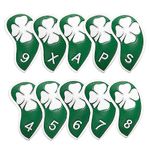 Lucky Clover Golf Iron Club Head Covers Headcovers Set, 10pcs Leather Golf Headcovers for Irons Gift for Men Women Golfer, Designed to fit All Brands