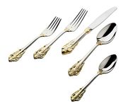 Godinger Flatware Silverware Set 18/10 20th Century Baroque - Silver Gold - 20 Pc