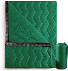 UNIKOME Outdoor Packable Camping Blanket, Lightweight Travel Blanket Waterproof Warm Camping Blanket for Hiking, Camping, Puffy Down Alternative Camping Blanket with Corner Loops, 75"×52", Green