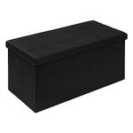 Bonlife Large Folding Balck Ottoman Storage Box with Lid,Linen Footrest Stool Bedroom Bench Seats,Toy Box Chest Living Room Furniture 76x38x38cm