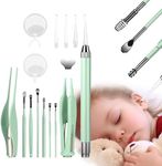 Ear Cleaning Kit with LED Light - 15 Pack Ear Wax Removal Kit for Kids and Adults, Earwax Spoon Digger & Tweezers for Ear Cleaning Tool Gift Set（Green）