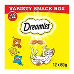 Dreamies Cat Treats, Variety Snack Box with Chicken, Cheese and Salmon, 1 Box (12 x 60 g)