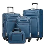 Coolife Luggage 4 Piece Set Suitcase Spinner TSA Lock Softshell lightweight (blue+sliver)