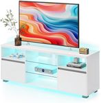 VASAGLE TV Stand with LED Lights for TVs up to 70 Inch, Entertainment Center with Open Glass Shelves, 2 Cabinets with Doors, 63-Inch Long, TV Console for Bedroom Living Room, White ULTV330T10