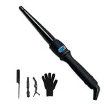 13-25 mm Tapered Hair Curling Wand for All Hair Types, Ceramic Curling Wand,Wand Curling Iron 1 Inch with Adjustable 13 Temperature &LCD Display, Curling Tongs with Heat-Resistant Glove,Double Voltage