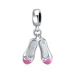 Pink White Prima Ballerina Shoes Ballet Slipper Dangling Bead Charm For Women Teen .925 Sterling Silver Fits European Bracelet