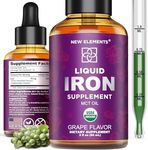 Iron Supplement for Women & Men Free Blood Builder, Iron Vitamin for Anemia USDA Organic Liquid Iron Drops for Adults with MCT Oil, Natural Grape Flavor, Faster Absorption & Immune Support, 2 Fl Oz