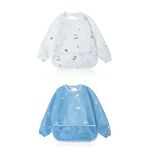 Little Dimsum Long Sleeves Toddler Weaning Bibs |Sleeved Baby Waterproof Feeding Coverall Set | Catching Food & Wipe Clean 6-36 Months (Glatic&Spaceship)