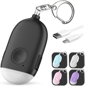 Personal Alarm Keychain for Women Self Defense - USB Rechargeable 130 dB Loud Safety Siren Whistle with LED Light – Panic Button or Pull Pin Alert Device Key Chain by WETEN (Black)