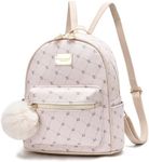 I IHAYNER Girls Fashion Backpack Purse Leather Mini Backpack for Girls Small Bacpack School Bags with Pompom Travel Daypacks Beige