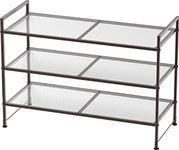 SimpleHouseware 3-Tier Stackable Mesh Shoe Racks with Shelves for 9 Pairs of Shoes Storage, Bronze