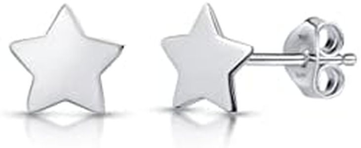 Amberta Women 925 Sterling Silver Celestial Stud Earrings: Flat Star Stud Earrings