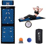 Extra Long Yoga Acupressure Mat Set,Massage Acupuncture Mat Large,Magnetic Mat Acupressure Body mat and Pillow for Neck Back Pain Relief(Blue)