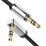 UGREEN 3.5mm Audio Cable Stereo Aux Cord 90 Degree Right Angle Aux Cable Compatible with Beats iPhone iPod iPad Tablets Speakers 24K Gold Plated Male to Male Black 3FT