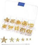 uxcell 120PCS Metal Star Studs Claw 5-Claw Golden Hand Pressed Punk Studs Claw Beads Rivets Studs Cap Nail Head with Large Eye Needles for DIY Leather Clothing Bag Shoes