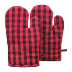 PIXEL HOME Cotton Microwave Oven Mitten for Microwave - Set of 2 PCS Oven Glove - Heat Resistant (Colour-Red&Black Check)