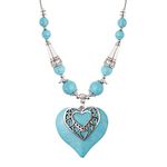 MINACHI Bohemian Turquoise Teal Heart Necklace, Vintage Beaded Jewelry, Gifts for Women