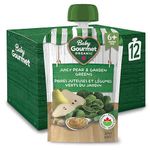 Baby Gourmet Organic Puree Baby Food Pouches - Juicy Pear & Garden Greens - No Added Sugar Or Salt, Non GMO, No Fillers, Gluten Free, Kosher (128ml) 12 Pack(Packaging May Vary)