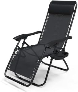 VOUNOT Zero Gravity Chair, Folding Sun Loungers, Recliner Garden Chairs, Outdoor Deck Chairs with Cup and Phone Holder, Black