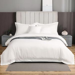 eBeddy Linens 800 Thread Count Ultra Silky Soft Egyptian Cotton Oversized King 120x98 Size 3-Pieces Duvet Cover Hidden Zipper Closer & Corner Ties Durable and Fade Resistant White Solid