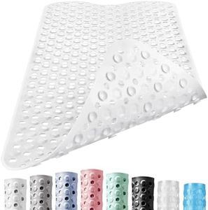 DOPROP Luxury White Bathroom Accessories Bathtub Mat for Inside Extra Long Anti Non Slip Bath Shower Mat for Elderly Children Premium Vinyl Shower Mats Rugs Runners with Strong Suction Cups,100x40CM