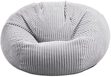 rucomfy Beanbags Soft Corduroy Goliath Giant Bean Bag Chair - Extra Large Living Room Seating Home Furniture - Machine Washable - 120 x 120 x 125cm (Platinum Grey, with Matching Footstool)