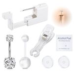 AVYRING Belly Button Piercing Kit, Disposable Self Piercing Kit for Navel, Professional Body Piercing Gun Kit, Hypoallergenic Stainless Steel Belly Bar Piercing Tools for Women Men