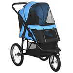 PawHut Dog Pram Dog Stroller Jogger Foldable Pet Pushchair for Medium, Small Dogs, w/Rubber Wheels, Washable Cushion - Blue