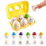 Easter Eggs, 6pcs Montessori Egg Toys for 1 2 3 Years Old Boys Girls Easter Basket Stuffers Educational Color & Shape Sorter Toys Matching Eggs Learning Toys