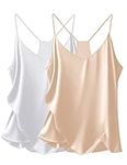 Ekouaer Women Stain Camisole V Neck Loose Sleeveless Blouse Shirt Spaghetti Strap Racerback Cami Tops Champagne + White 3X-Large