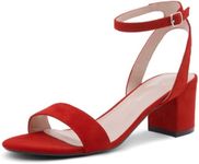 Shoe Land Womens SL-Amaya Low Chunky Block Heeled Sandals Open Toe Ankle Strap Wedding Party Pumps Dress Shoes, Red, 5