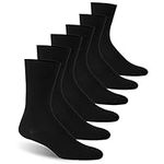 Facool Wide Loose Top Crew Socks, Mens Diabetic Cotton Non-Binding Thin Diabetes Neuropathy Long Cushioned Socks with Seamless Toe(Big and Tall Available), 6 Pairs Black XXL