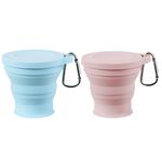 Collapsible Cup 2pcs, Silicone Folding Cup for Travel, Retractable Cup with Lid, Portable Outdoor Folding Cup, Blue, Pink