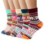 Airabc Thermal Winter 5 Pairs Wool Warm Knitting Ladies Socks Vintage Style Soft Cotton Thick Bed Sock Multicoloured for Home Office School Hiking, Ideal Christmas Gifts for Women