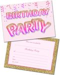 Olivia Samuel 20 Pack of Girls Birthday Invitations with Envelopes – Pink and Gold Glitter Effect – Ready to Write – Designed and Printed in the UK