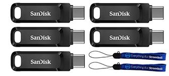 SanDisk 32GB Ultra Dual Drive Go (SDDDC3-032G-G46) 2-in-1 USB Type-A & Type-C Flash Drive - 5 Pack Bundle with 2 Everything But Stromboli Lanyards