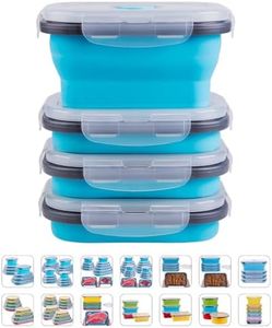 Collapsible Food Storage Containers with Airtight Lid and Vent Valve, Stacking Silicone Collapsible Storage Containers for Food, Microwave & Freezer & Dishwasher Safe, Blue, Small, Set of 4